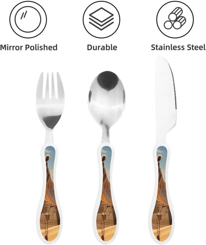 3-Piece Kids Silverware Set With Storage Case, Stainless Steel Reusable Children Safe Knife Spoon Fork Set Cartoon Cute Penguin Children Flatware Set For Kids Lunch Box