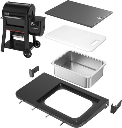 Upgraded Grill Table for Weber Kettle 22"/18"/26", Master Touch 22", Smokey Mountain, Recteq Pellet Grill RT-B380, Prep Station with Cutting Board, Basin, 4 Hooks, Shelf for Weber Kettle Accessories