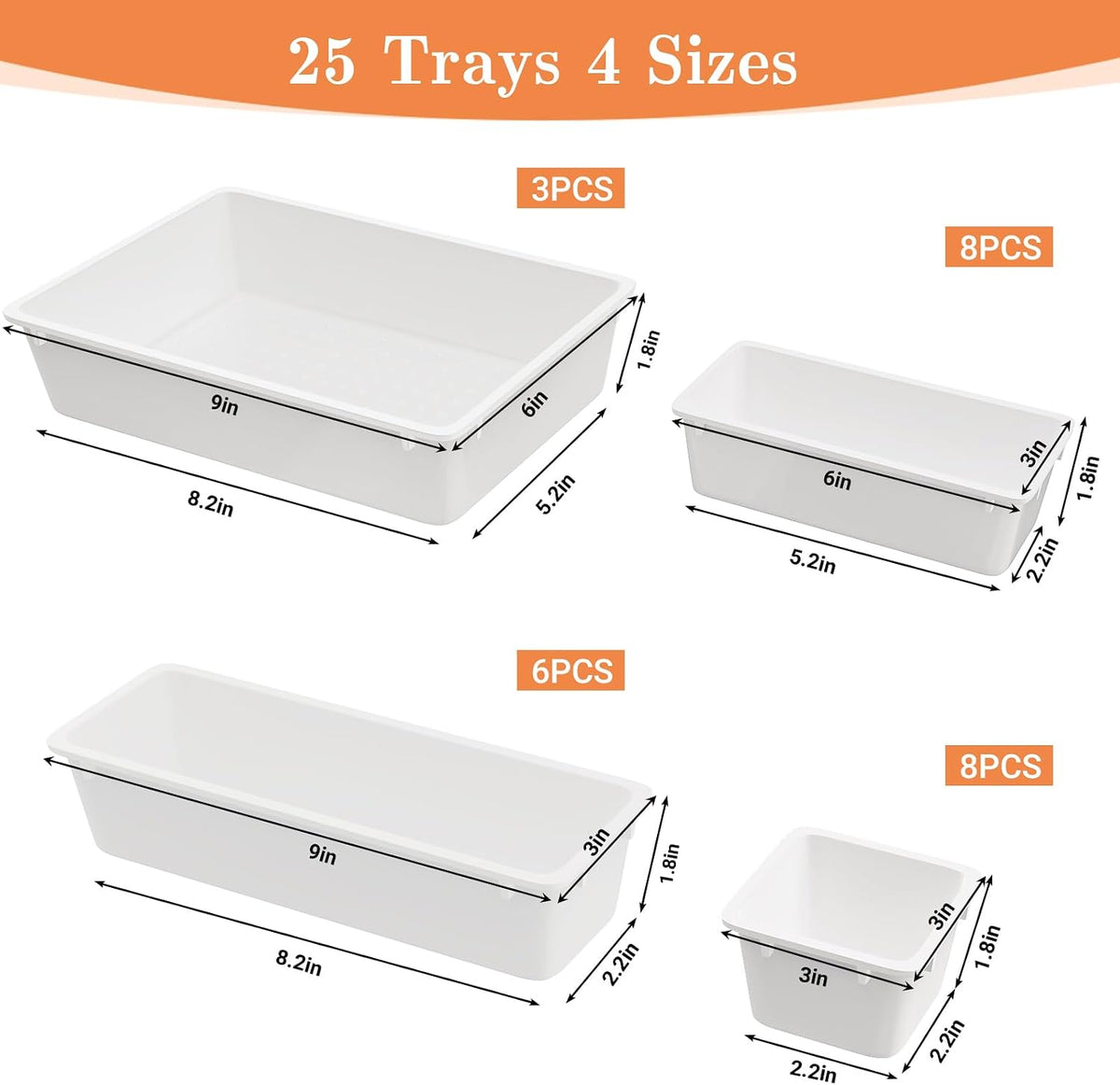 SpaceHacks 25 PCS Plastic Drawer Organizer Set, 4-Size Versatile Organizer Tool Trays & storage Bins for Makeup, Jewelry, and Gadgets in Bathroom, Bedroom and Office,Clear Black