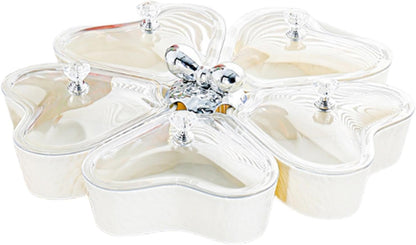 Dried Fruits Tray Candy Snack Plates Platter Appetizer Tray Divided Serving Tray for Cupcake Dried Fruits Family Holiday Home, Clear Grey Bowknot