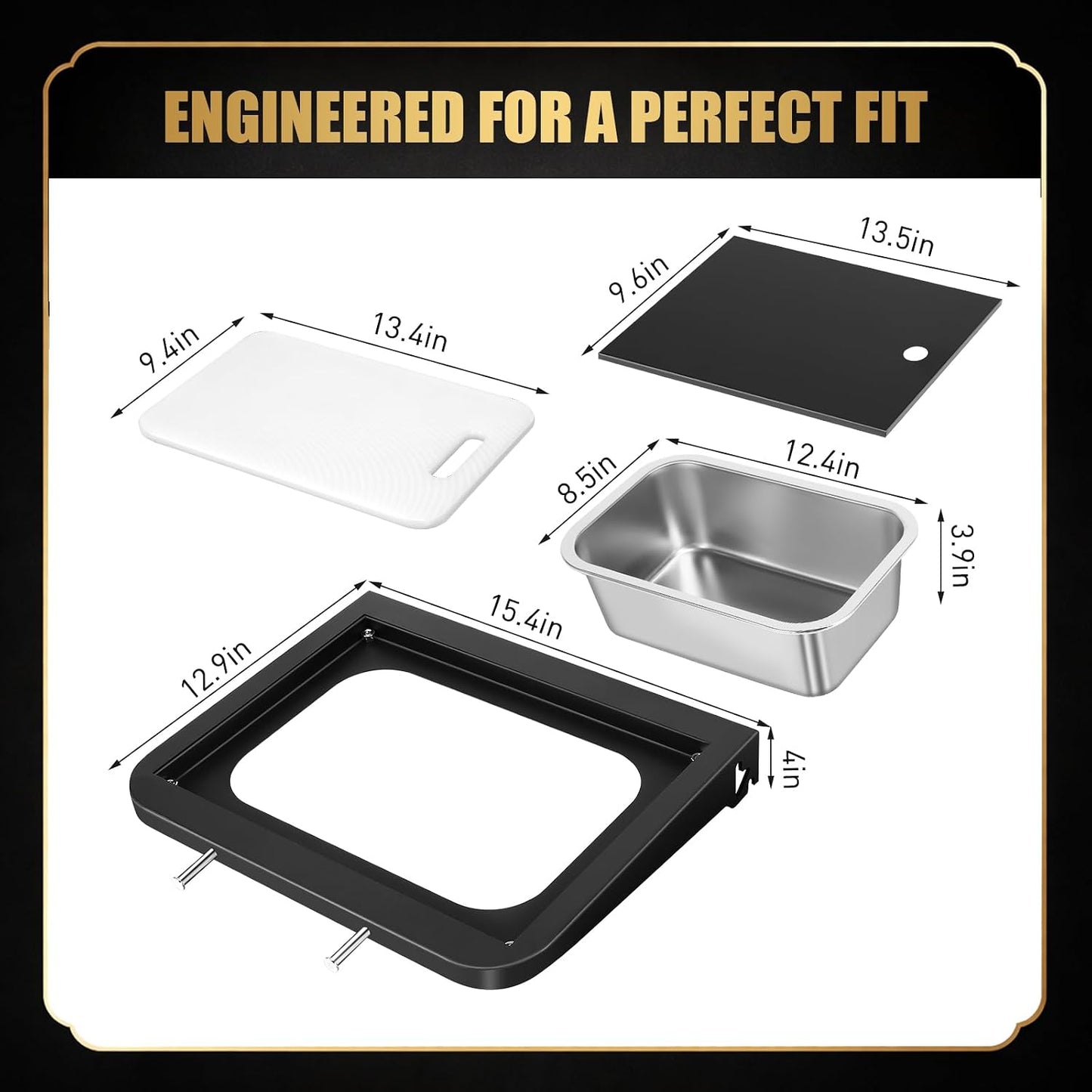 QuliMetal Folding Front Shelf for Traeger Pro 34, Texas Elite 34, Century 885 and Eastwood 34, 37" x 12" Heavy-Duty Grill Prep Table with Cutting Board, Stainless Steel Basin, Lid and 5 Hooks
