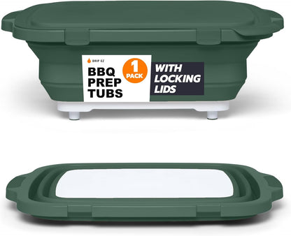Drip EZ Collapsible BBQ Prep Tub - for Meal Prep Marinating Food Storage - Includes Cutting Board & Locking Lid - (1) XL - Black
