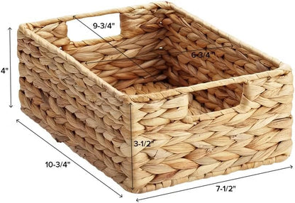 3-Pack Woven Water Hyacinth Baskets with Handles, Decorative Natural Storage Organizers for Closet Shelves, Pantry Essentials, Bathroom Accessories & Home Organization, X-Small, 7.5 x 10.75 x 4 Inches