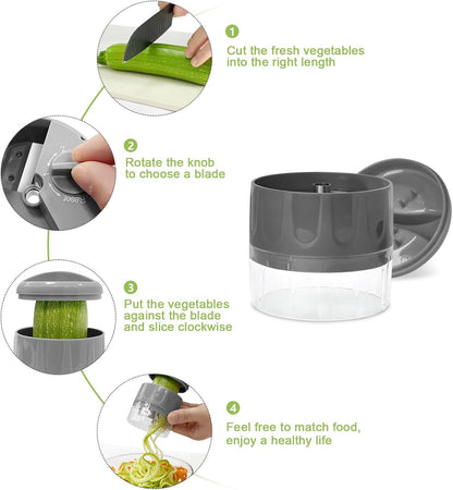 3-in-1 Vegetable Spiralizer Slicer, Adjustable Mandoline Spiral Cutter for Zucchini Noodles, Carrots, Cucumber (Green)