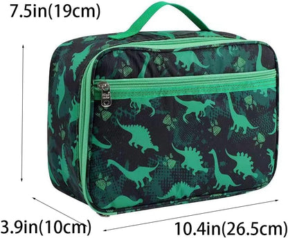Dinosaur Bento Box for Kids Insulated Lunch Bag, 6-Compartment Leak-Proof Lightweight School Lunch Set for Boys Toddler with Spoon, Fork & Sauce Container