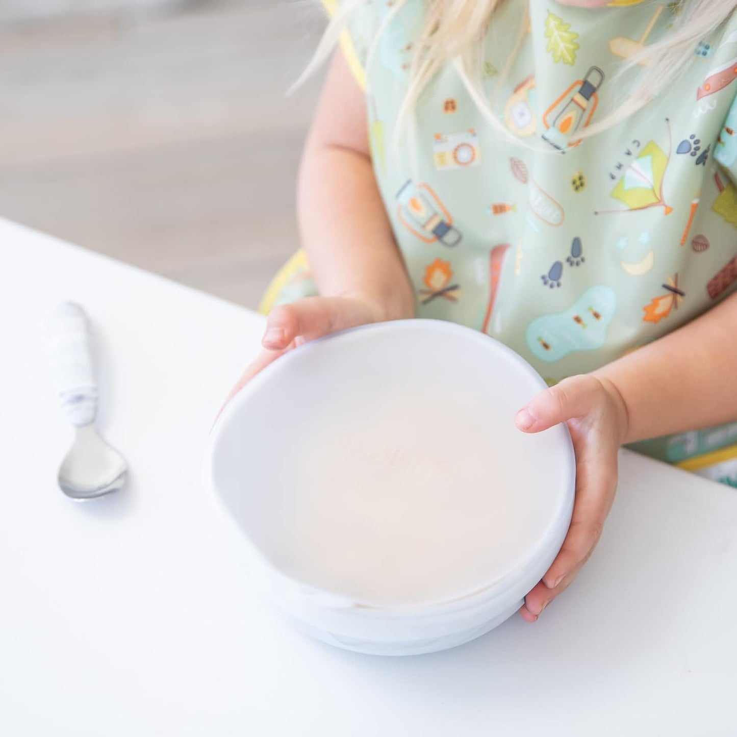 Bumkins Baby Bowl, Silicone Suction, for Babies, Toddlers and Kids, Baby Led Weaning, Feeding Essentials, Platinum Silicone, Non Skid Sticky Bottom, Supplies for Children Ages 6 Months Up, Gray