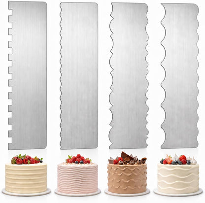 Cake Scraper Set of 4, Stainless Steel Cake Texture Comb