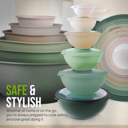 Zulay Kitchen 12 Piece Plastic Mixing Bowls with Lids Set - Leak-Proof Microwave & Freezer Safe Stackable Mixing Bowl Set for Preparing, Serving and Storing - Non-Slip Large Nesting Bowls (Blue Ombre)
