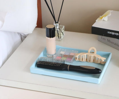 White Serving Tray (13.5 x 9.6 inch) for Serving Accessory, Elegant & Stackable Plastic Tray for Spa, Coffee, Drinks, Tea, Bar, Party, Seasoning, Perfume and Display Use.