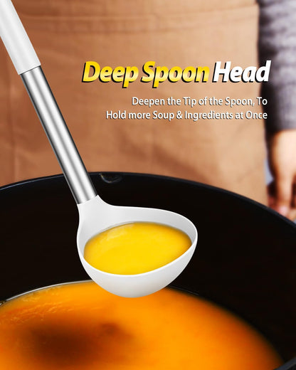 BUNDLEPRO Silicone Soup Ladle and Pasta Spoon Set, 2 Pack, Gray