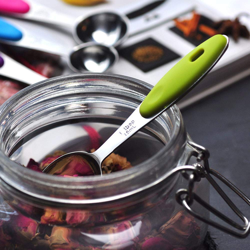 Fsdifly-Stainless Steel Measuring Spoons 5 Piece Stackable Set - Measuring Set for Cooking and Bakin (A)