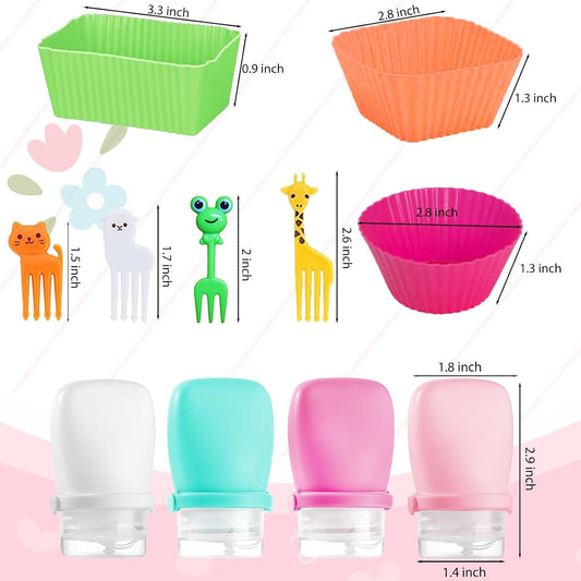 66 Pcs Bento Box Accessories Set with 1 oz Mini Condiment Squeeze Bottles, Silicone Lunch Box Dividers Cups and Animal Food Picks, Lunch Packing Supplies, Small Ketchup Bottle Containers for Meal Prep