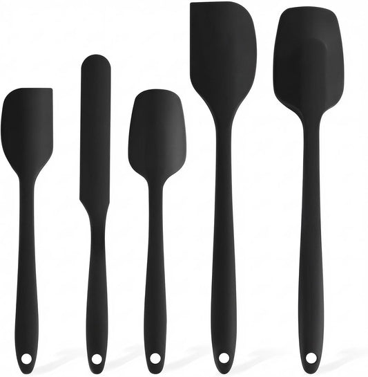 Premium 5-Piece Silicone Spatula Set, 446°F Heat Resistant for Nonstick Cookware & Baking, Food Grade, Hand Wash Recommended（Black)