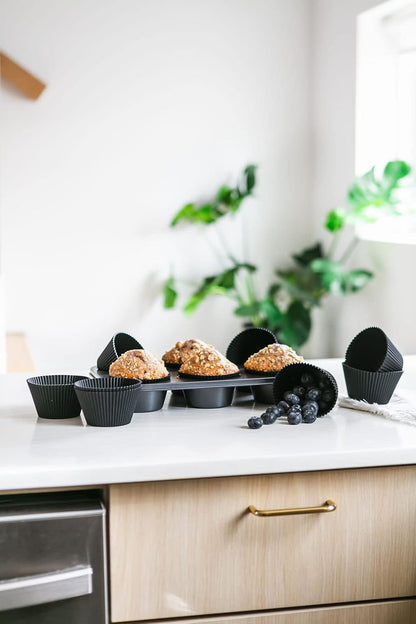 The Silicone Kitchen Reusable Silicone Bento Baking Cup, Non-Toxic, BPA Free, Dishwasher Safe Bento Box Accessories Lunch Box Dividers, Square and Rectangle, 24 Pack, Matte Black