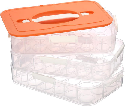 BTSKY Deviled Egg Platter with Lid, 3-Layer 54 Slots Deviled Eggs Carrier, Clear Portable Egg Holder for Fridge Reusable Deviled Eggs Tray Carton Box for Easter and Party Favor (3-Layer, Orange)