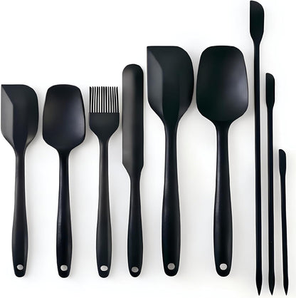 Silicone Spatula Set 9Pcs, Heat Resistant 572°F, Durable One-Piece Design, BPA-Free for Baking, Cooking, and Mixing Non Stick Dishwasher Safe, Black