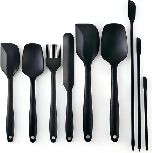 Silicone Spatula Set 9Pcs, Heat Resistant 572°F, Durable One-Piece Design, BPA-Free for Baking, Cooking, and Mixing Non Stick Dishwasher Safe, Black