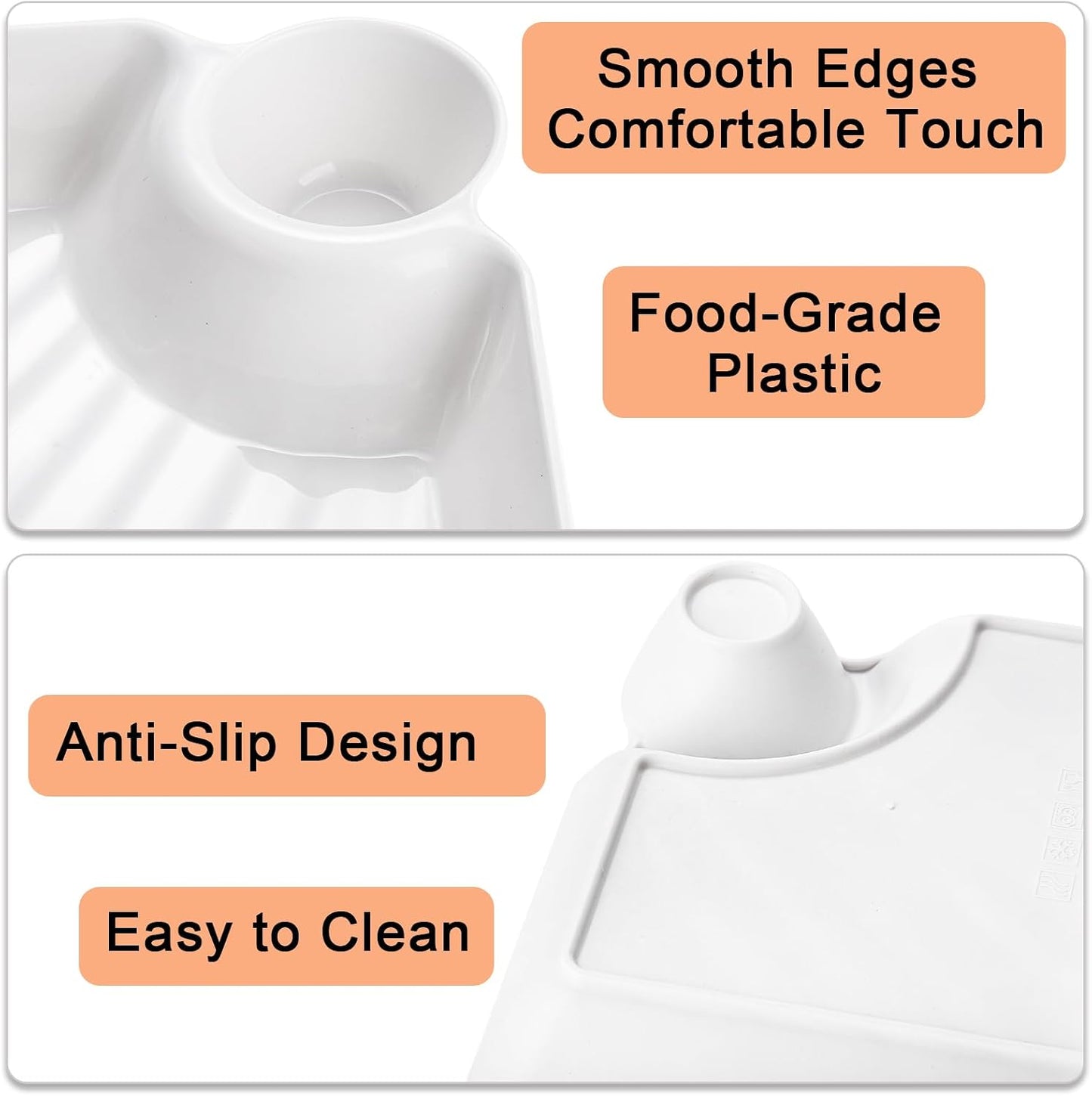 Lawei 10Pcs Chips and Dip Plates, Plastic Serving Platter Set Dumpling Plate with Dipping Saucer, White Divided Snack Serving Dishes for Appetizer, Sushi, Taco Salsa, Charcuterie, Reusable