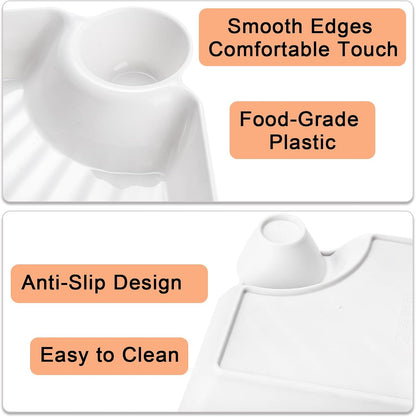 Lawei 10Pcs Chips and Dip Plates, Plastic Serving Platter Set Dumpling Plate with Dipping Saucer, White Divided Snack Serving Dishes for Appetizer, Sushi, Taco Salsa, Charcuterie, Reusable