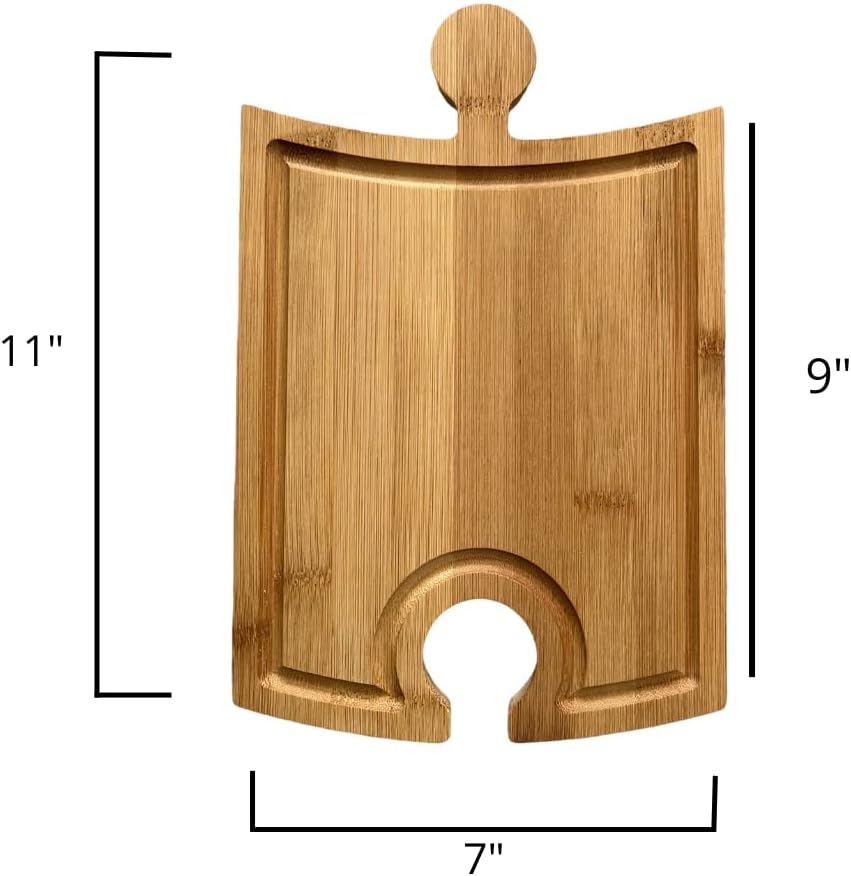 Bamboo Charcuterie Boards Set - Unique Puzzle Piece Design with Wine Glass Holder - Puzzle Charcuterie Cheese Board, Serving Tray - Set of 3