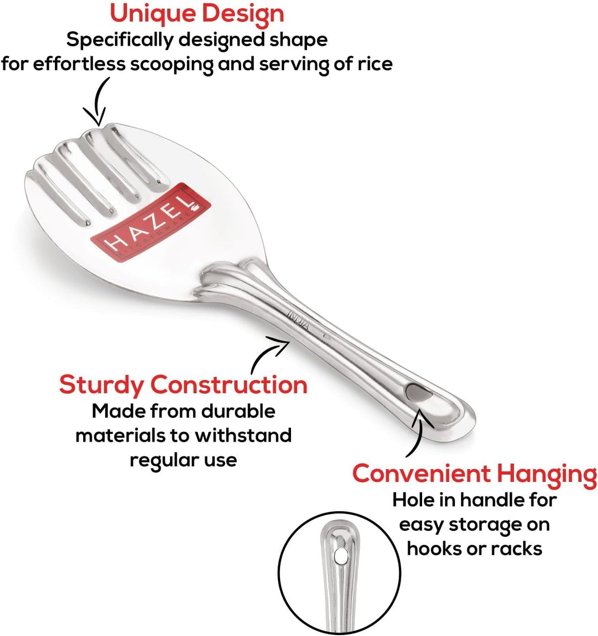HAZEL Stainless Steel Cake Pie & Pastry Serving Spoon with Handle Slicer Lifter, Silver