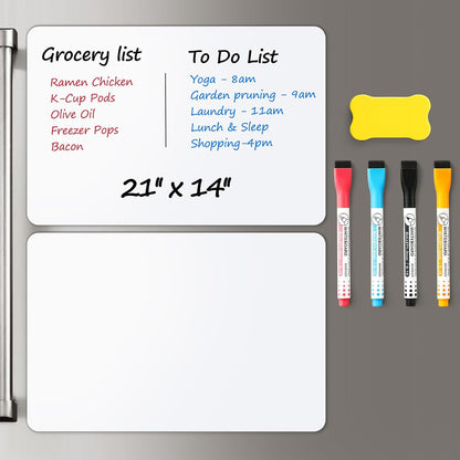 2 PCS Magnetic Dry Erase Whiteboard for Fridge, 14"x11" Reuasble & Erasable White Board Sheet for Refrigerator, Freezer - Smooth & Flexible Magnet Blank Notepad for Home, Kitchen Organizer and Planner