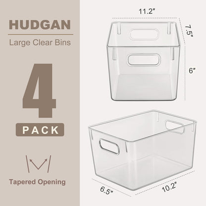 Hudgan 4 Packs Refrigerator Organizers and Storage, 4 Small Stackable Clear Plastic Bins for Pantry Organizer, Home Edit, Kitchen Cabinet, Fridge, Bathroom, Office, Drawer