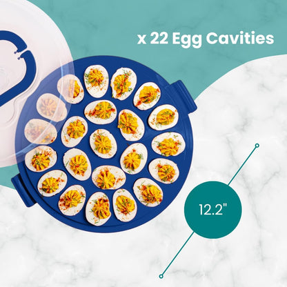 Deviled Egg Containers with Lid & Handles, 22-Count Portable Carrier, Dishwasher Safe Tray, Refrigerator Storage, High-Capacity Trays Deviled Egg Holder - Blue