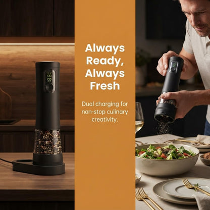 2 IN 1 Electric Salt and Pepper Grinder Set,Rechargeable (Black)