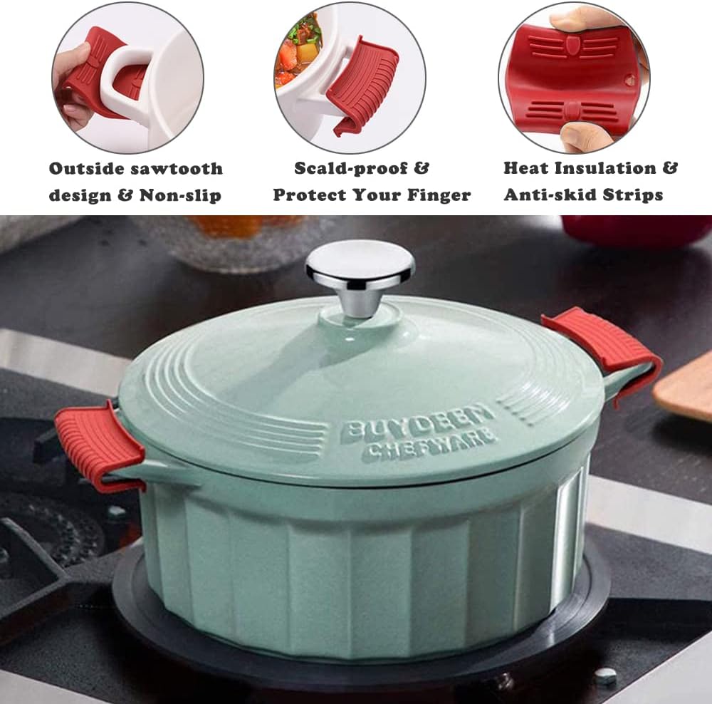 3 Pack Silicone Cast Iron Skillet Handle Cover - Heat Resistant Pot Handle Sleeve Grip for Frying Pans, Griddles, Dutch Ovens & Baking Sheets (Red)