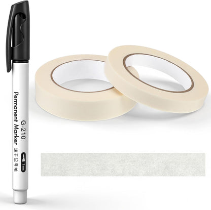 2 Kitchen Freezer Labeling Tapes with 1 Marker Pen, 0.47" x 54 yd Narrow Roll & 0.95" x 54 yd Wide Roll, Waterproof Low Temperature Freezer Marking Tape for Glass Bottle, Storage Container