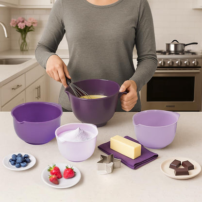 Glad Mixing Bowls with Pour Spout, Set of 4 - Nesting Plastic Bowls (1.2qt, 1.9qt, 2.8qt, and 3qt with Handle) - Non Slip Base, Dishwasher Safe Kitchen Cooking and Baking Supplies, Green