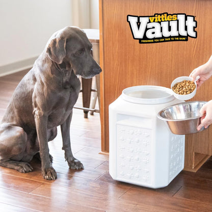 Vittles Vault Traditional Pet Food Storage Container For Dog Kibbles/Bird Seed/Oatmeal/Rice/Flour/Cereal, BPA Free Plastic, Sealed Airtight For Cat Food, Up To 50 lb, Made in USA, With Scoop, Gray