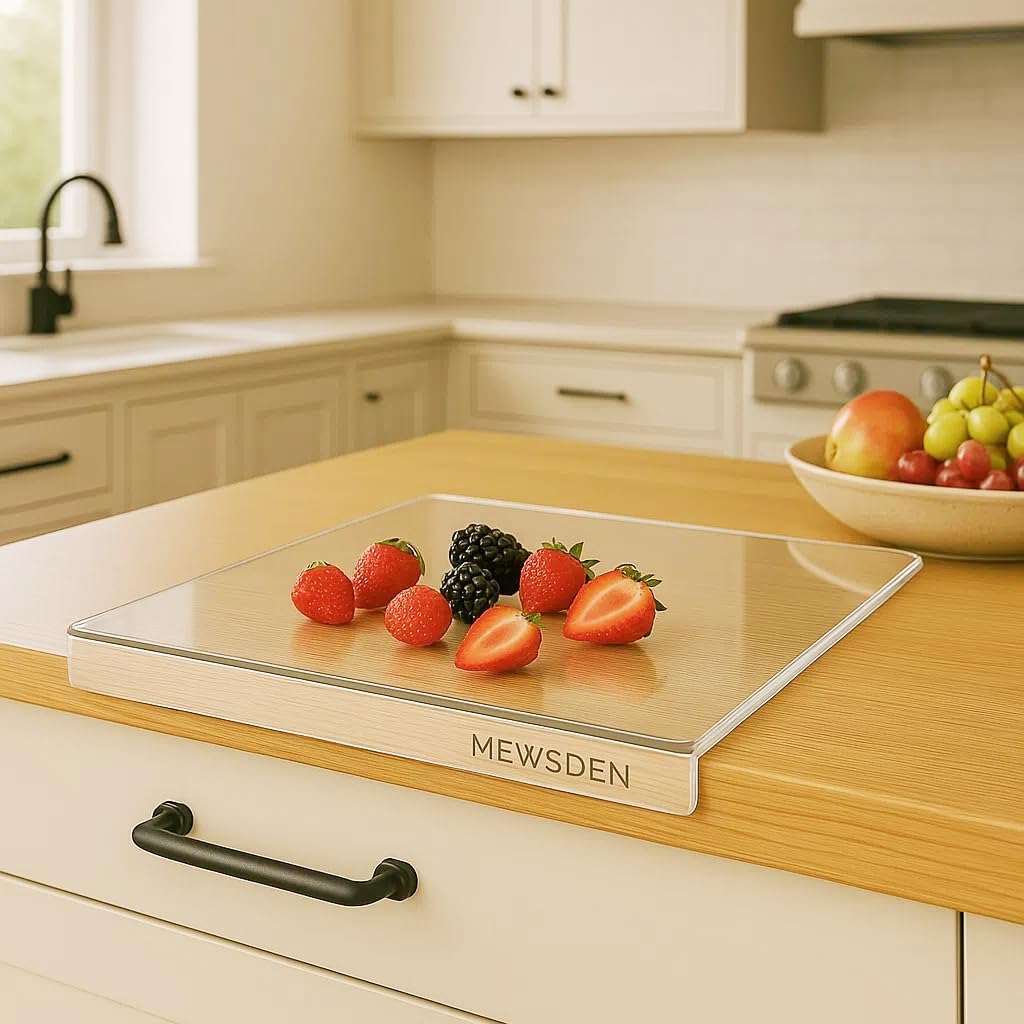 Acrylic Cutting Board with Counter Lip, Clear Cutting Boards for Countertop Protector, Cutting Board for Kitchen Counter, Non-Slip Dough Mat, Kitchen Decor Gadgets House Warming Gifts(24"x18")
