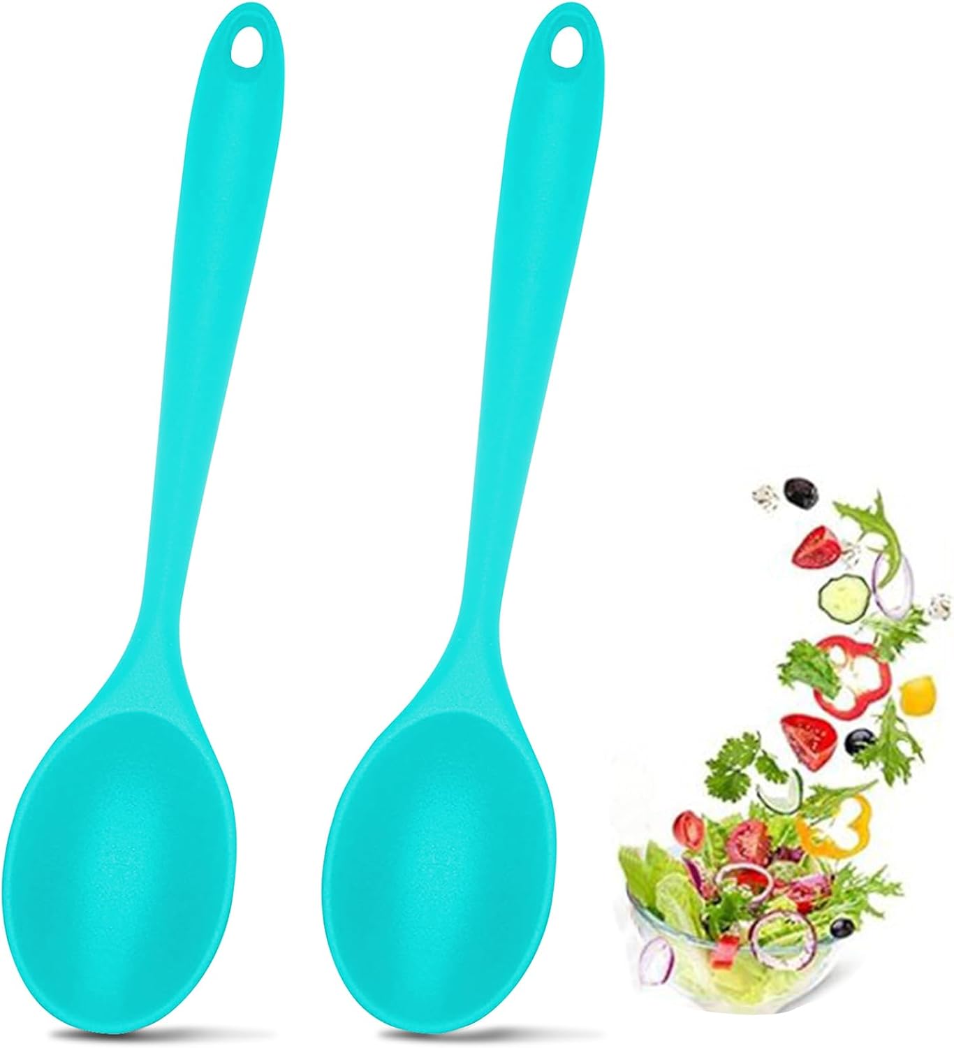 2 Pcs Silicone Nonstick Mixing Spoon, Silicone Spoons for Cooking Heat Resistant, Cooking Utensil for Kitchen Cooking Baking Stirring Serving (Black)