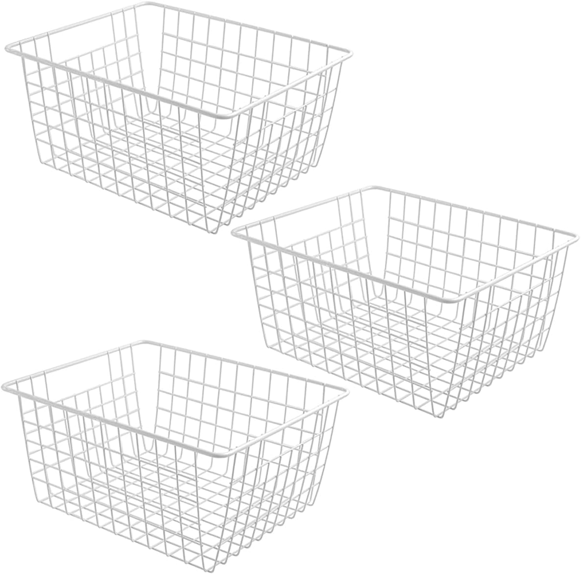 3 Pack Large Wire Baskets for Organizing 14.2'' Metal Wire Baskets with Built-in Handles, Wire Storage Basket Black Metal Freezer Organizer Wire Basket for Pantry, Cabinets, Bathroom