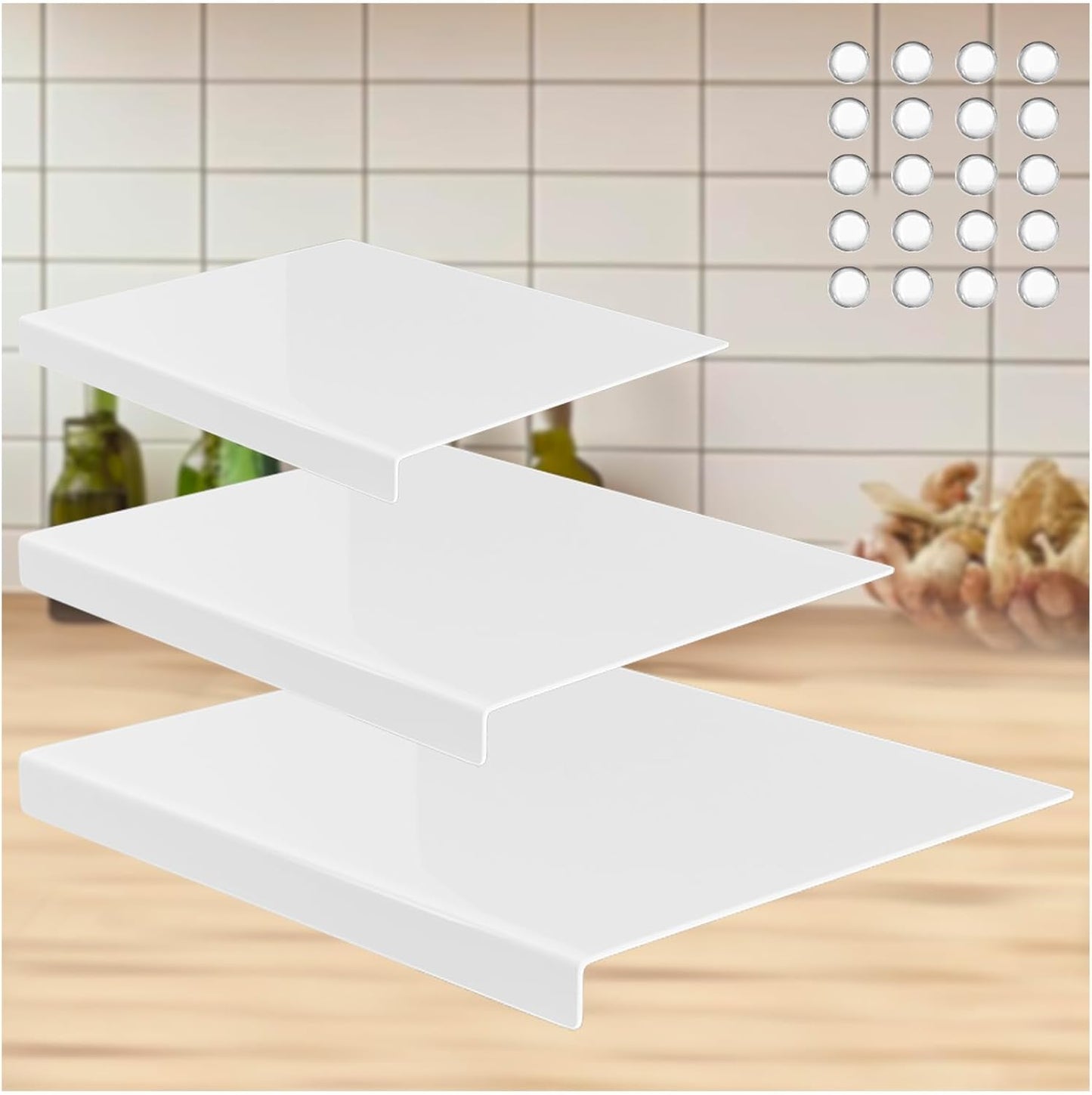 3-Piece Acrylic Cutting Board Set with Counter Lip, 3 Sizes (17.5x13.5/16x12/11.5x7.5Inch) for Kitchen Countertops, Non-Slip Durable Black Countertop Protector, Ideal for Home Decor Housewarming Gifts