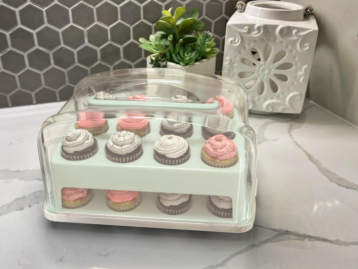 Top Shelf Elements MINI Cupcake Box. NOT For Standard Size Cupcakes. Fashionable Green Carrier Holds 24 MINI-Size Cupcakes, Cupcake Traveler,