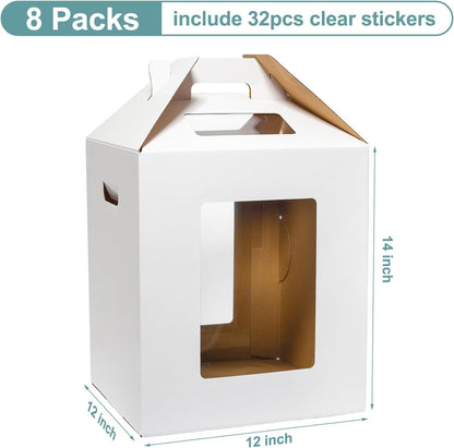 Wowxyz 3 Pack Tall Cake Boxes for Tier Cakes 12x12x14 Inch Disposable Layer Tall Baking Carrier with Window Large Tierd Bakery Take Out Transport Containers with Handle for Wedding, Birthday, Party