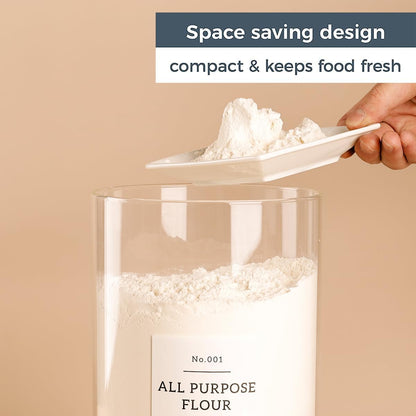 Large glass flour and sugar containers with 132 Kitchen Pantry Labels - 110 oz Glass Food Storage Containers with Airtight Lids - Square Glass Jars with Bamboo Lids for Rice, Pasta, Cookies, grain