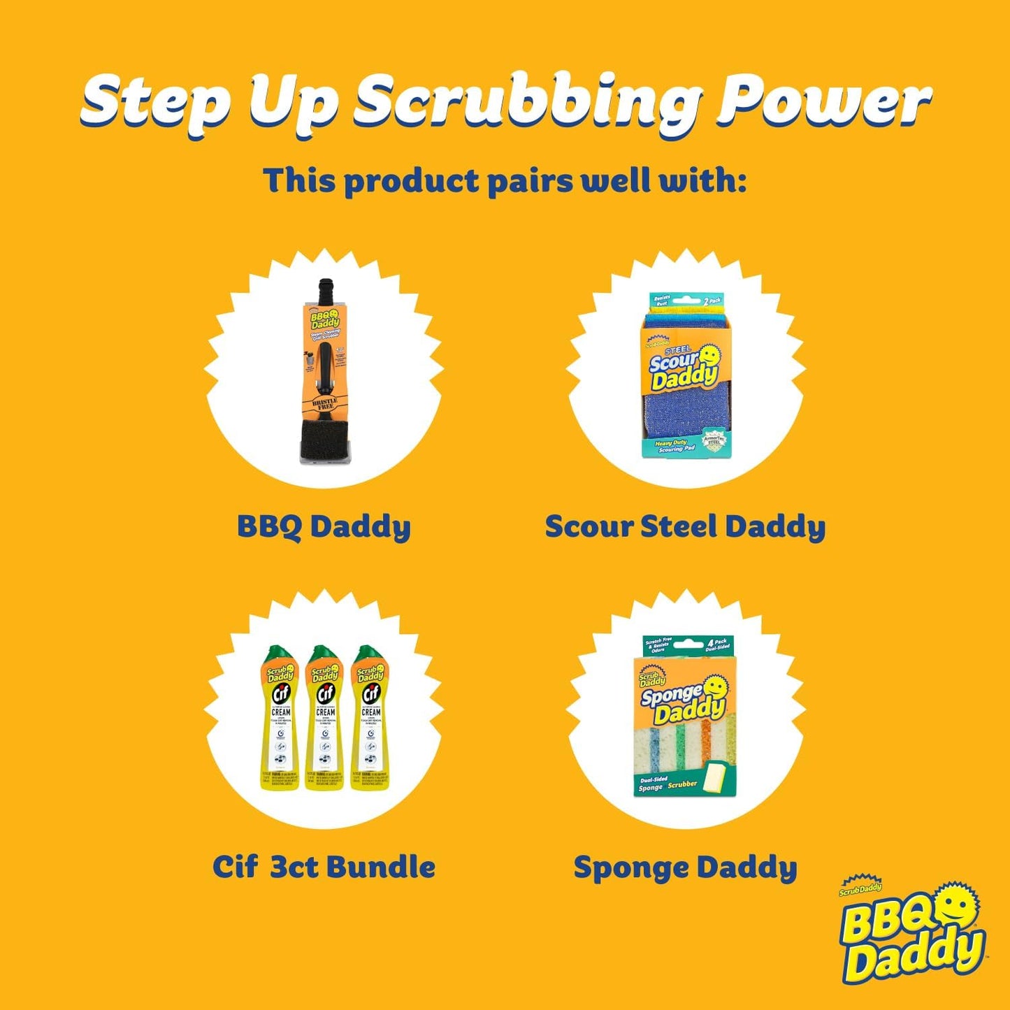 Scrub Daddy BBQ Daddy Grill Brush for Outdoor Grill - Bristle Free Grill Brush with Steel Grill Scraper + Scrub Brush - Temperature Controlled Scrubbing Power for Grill Cleaning (1 Count)