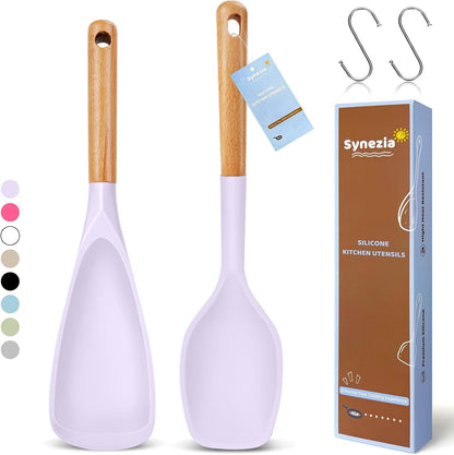 Large Silicone Cooking Spoons Set, 2 Pcs Heat Resistant Serving Spoon, Multifunction Nonstick Spatula Spoon, Kitchen Cucharras de Silicona for Mixing, Stiring, Basting, Scooping, Scraping