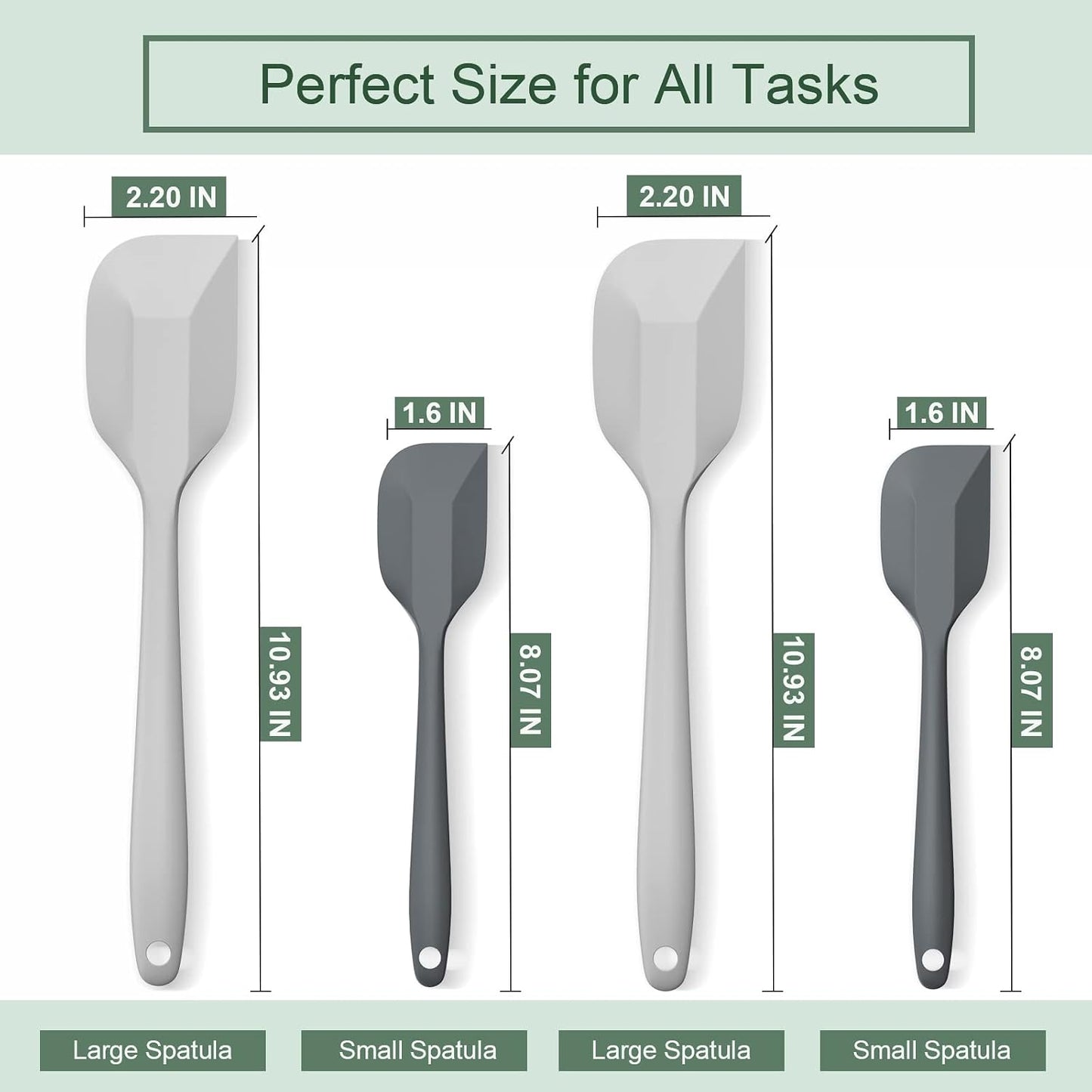 Silicone Spatula Set, Premium Spatulas Silicone Heat Resistant 2 Small & 2 Large Flexible Scraper for Nonstick Cookware, Rubber Spatula for Kitchen Mixing Baking Cooking Use, Soft Spatula - Gray