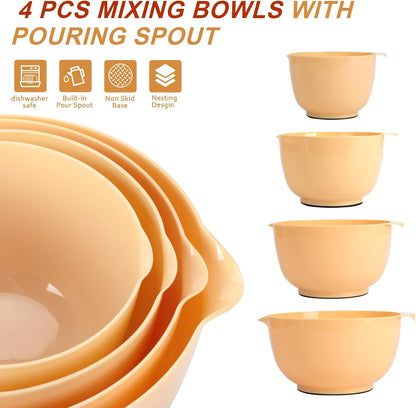 BoxedHome Nesting Plastic Mixing Bowl Set With Pour Spout, Microwave and Dishwasher Safe, BPA free Non-Slip Base, Set of 4 Size 1.7, 2.5, 3.5 and 4.5qt, Great for Prepping, Baking, Cooking (Dark Blue)