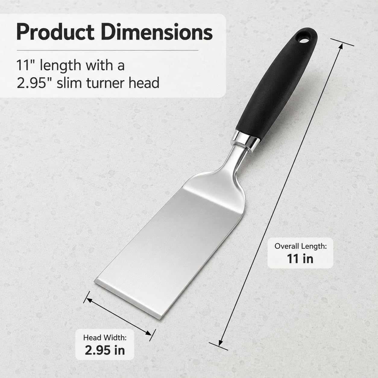 304 Stainless Steel Fish Spatula, Thin Flexible Slotted Turner | Non-Slip Ergonomic Handle, Metal Spatula for Fish, Eggs, Burgers, Cast Iron & Griddle, Black
