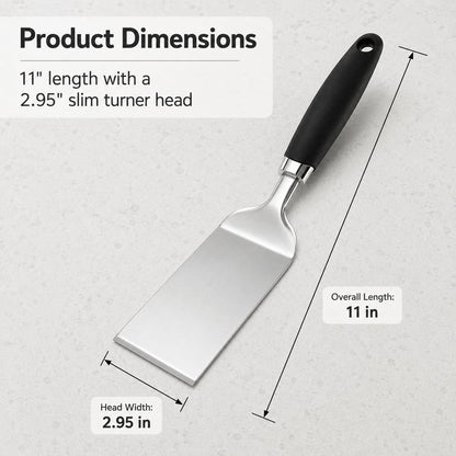 304 Stainless Steel Fish Spatula, Thin Flexible Slotted Turner | Non-Slip Ergonomic Handle, Metal Spatula for Fish, Eggs, Burgers, Cast Iron & Griddle, Black