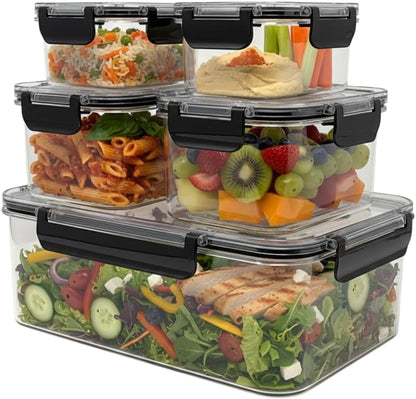 10-Piece Airtight Food Storage Containers with Locking Lids, Reusable Meal Prep Containers, Leak-Proof, BPA-Free, Stackable, Durable Design, Freshness Sealed