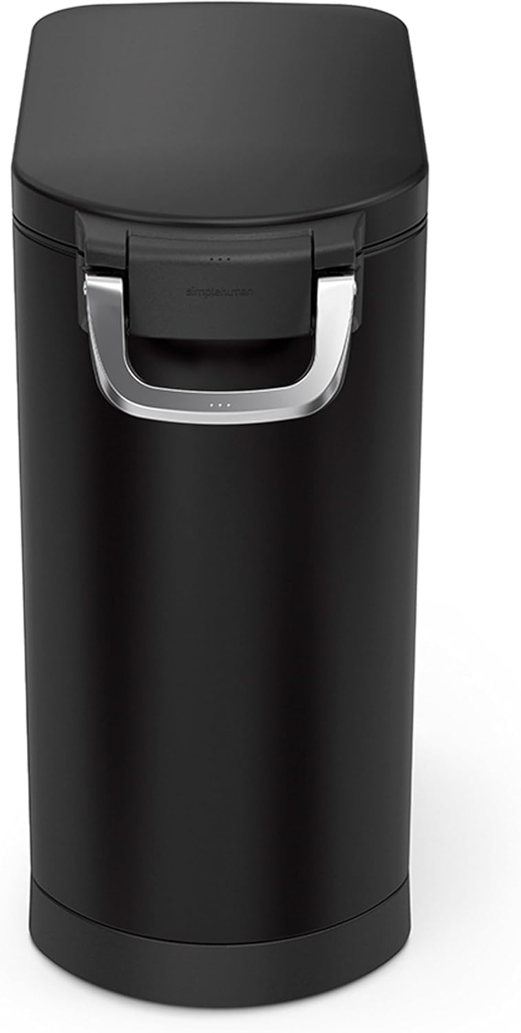 simplehuman 25 Liter, 27 lb / 12.2 kg Medium Pet Food Storage Container for Dog Food, Cat Food, and Bird Feed, Alloy Steel, Matte Black