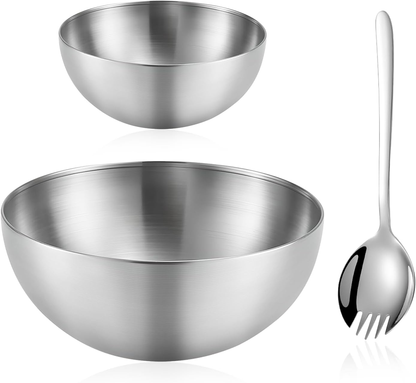 Mixing Bowls, 2 PCS Salad Bowls Set, Stainless Steel Metal Nesting Bowls with Salad Fork, 6 & 8 Inch Fruit Bowls for Cooking, Baking, Prepping, Dishwasher Safe Kitchen Supplies