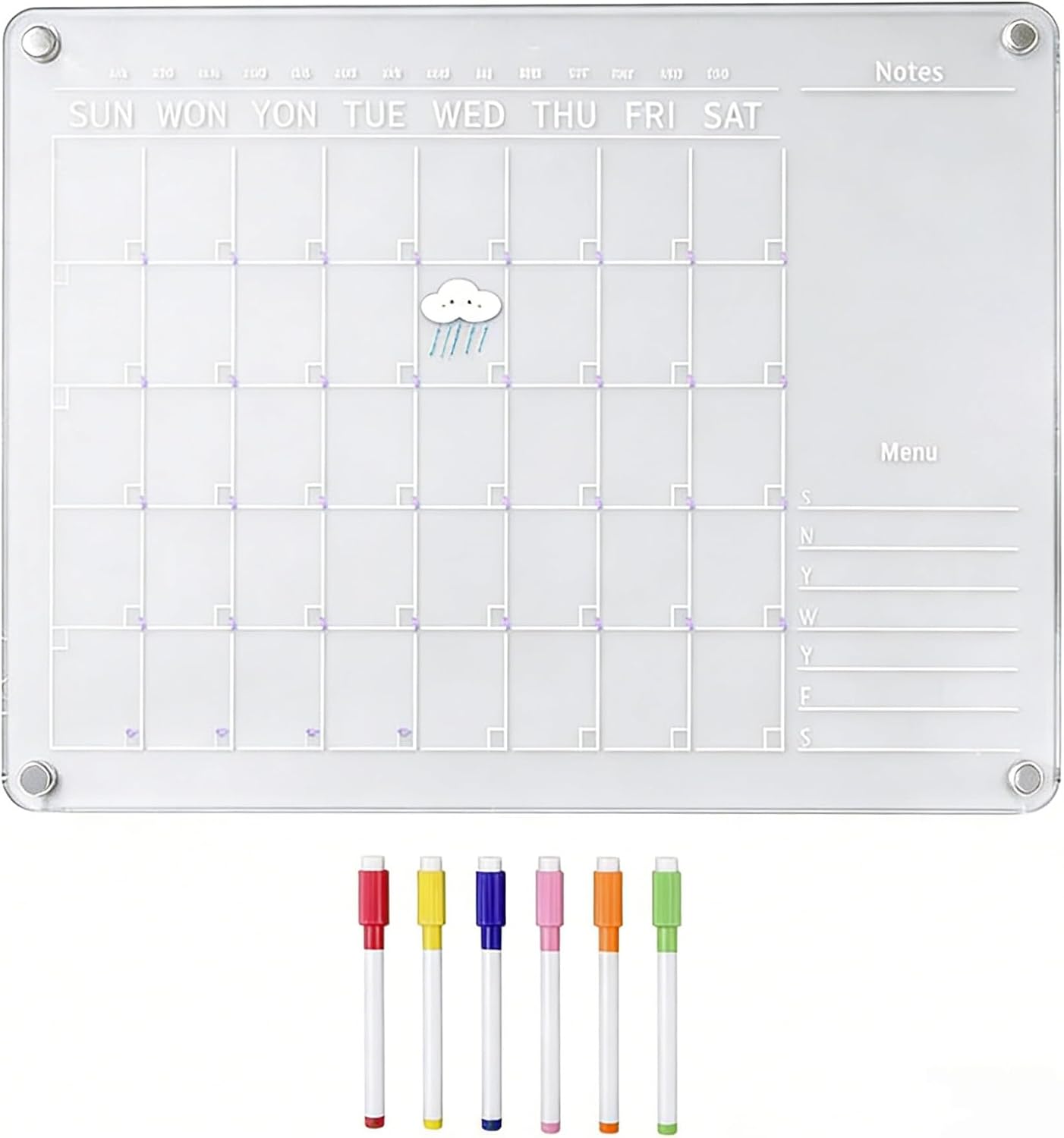 Magnetic Fridge Calendar, 16.5"x11.7" Large Acrylic Dry Erase Board with Markers, for Family Meal Planning & Kitchen Organization